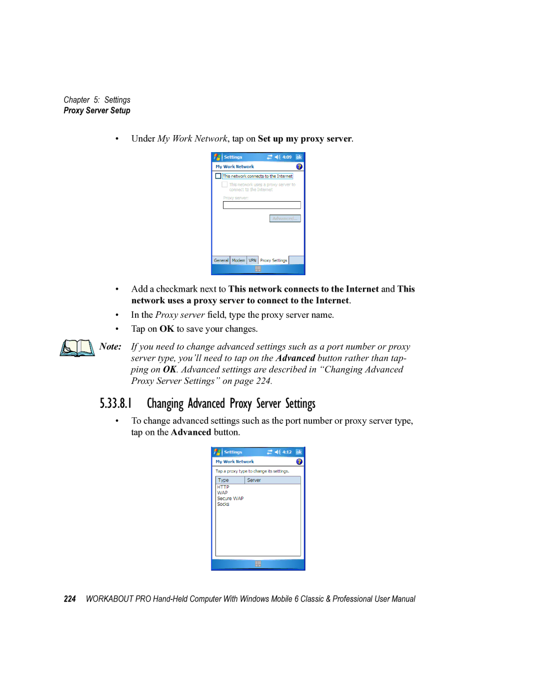 Psion Teklogix ISO 9001 user manual Changing Advanced Proxy Server Settings 