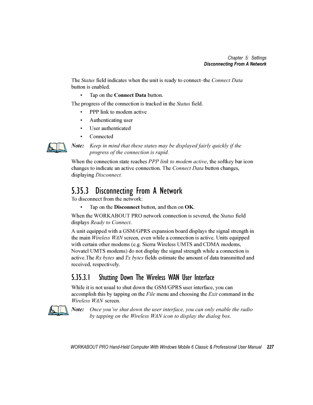 Psion Teklogix ISO 9001 user manual Disconnecting From a Network, Shutting Down The Wireless WAN User Interface 