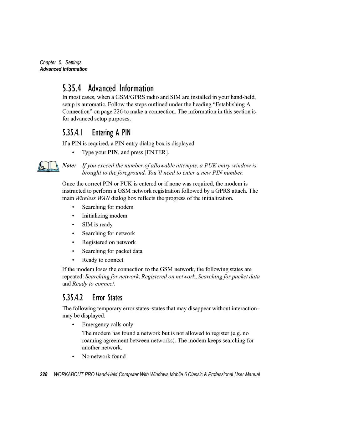 Psion Teklogix ISO 9001 user manual Advanced Information, Entering a PIN, Error States 