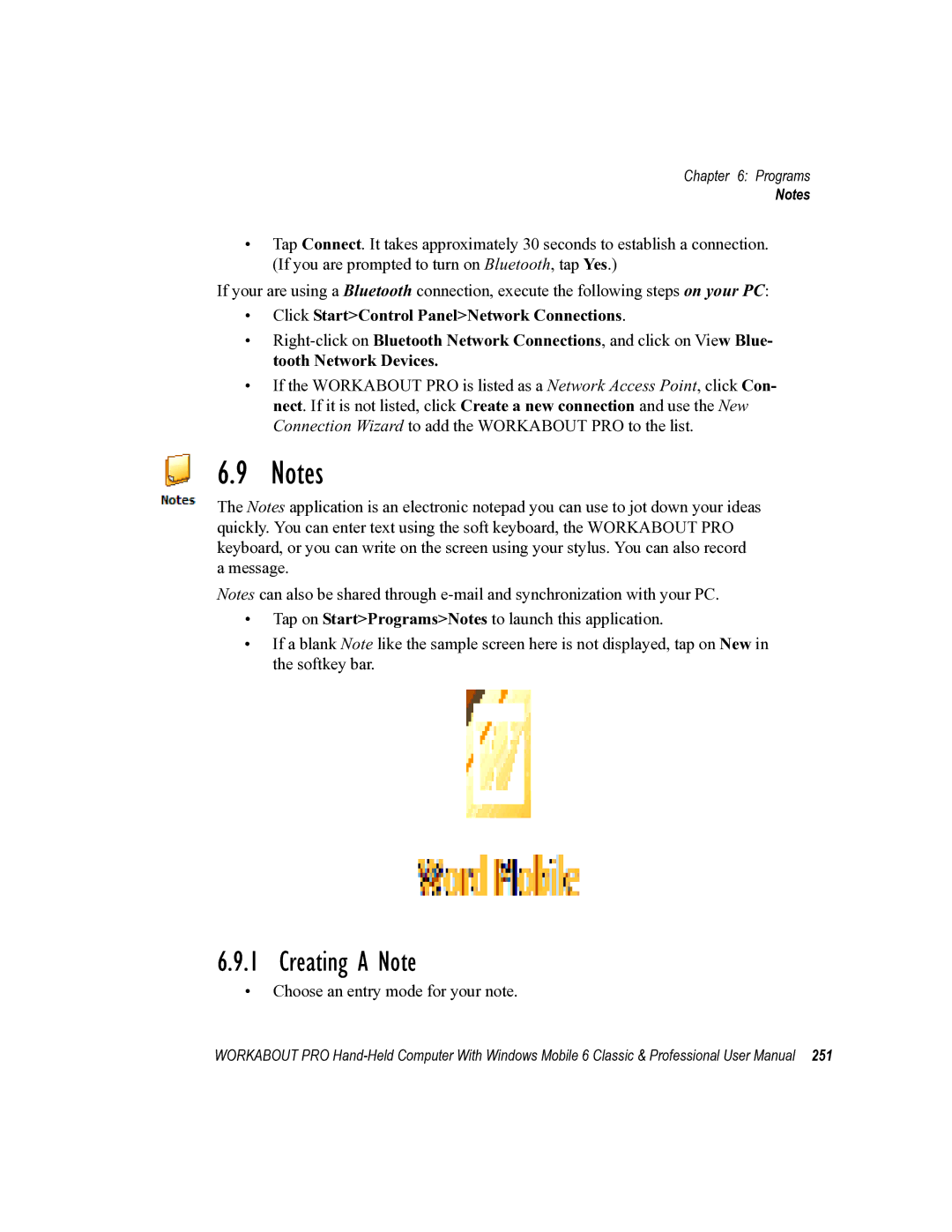 Psion Teklogix ISO 9001 user manual Creating a Note, Click StartControl PanelNetwork Connections 