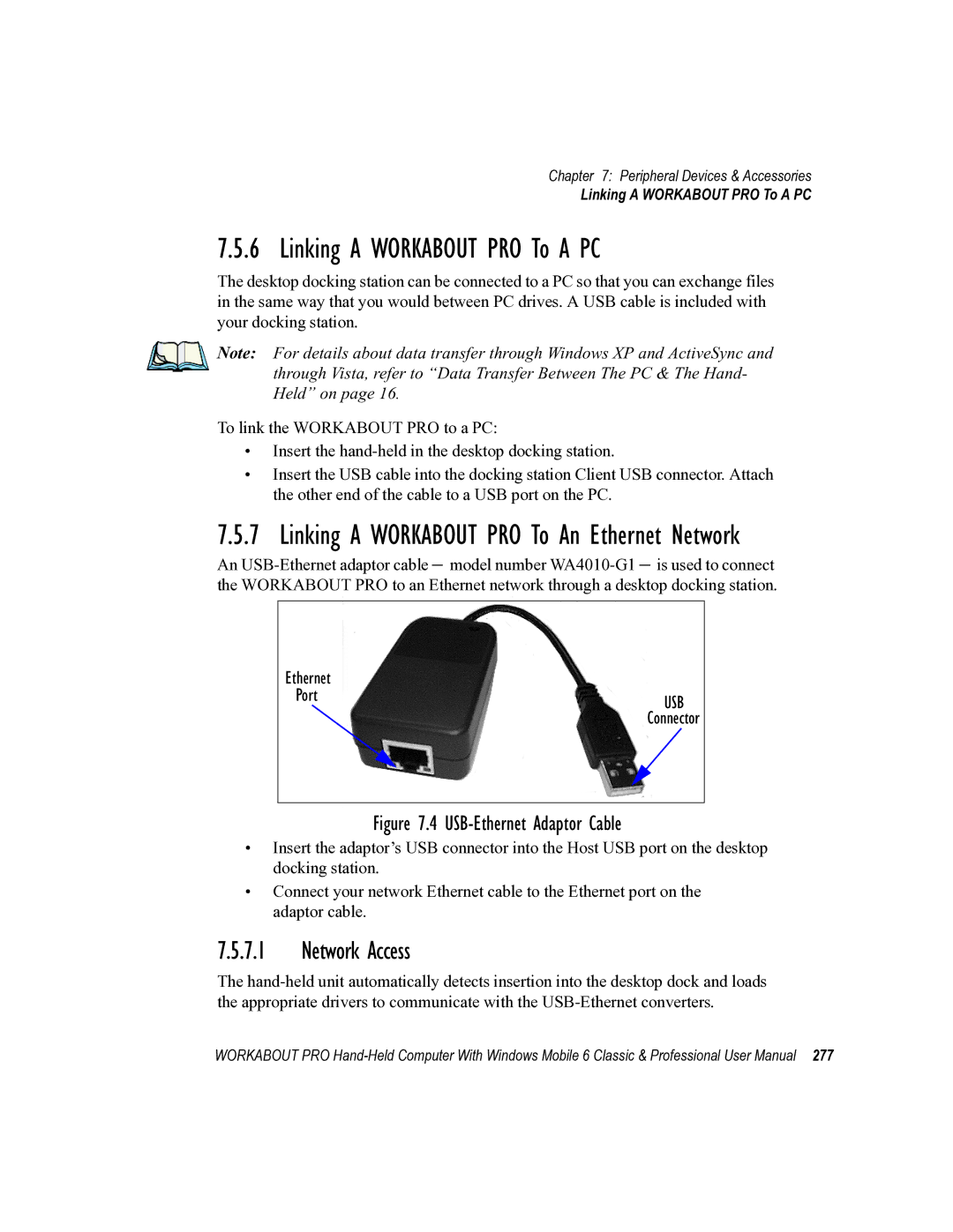 Psion Teklogix ISO 9001 Linking a Workabout PRO To a PC, Network Access, Linking a Workabout PRO To An Ethernet Network 