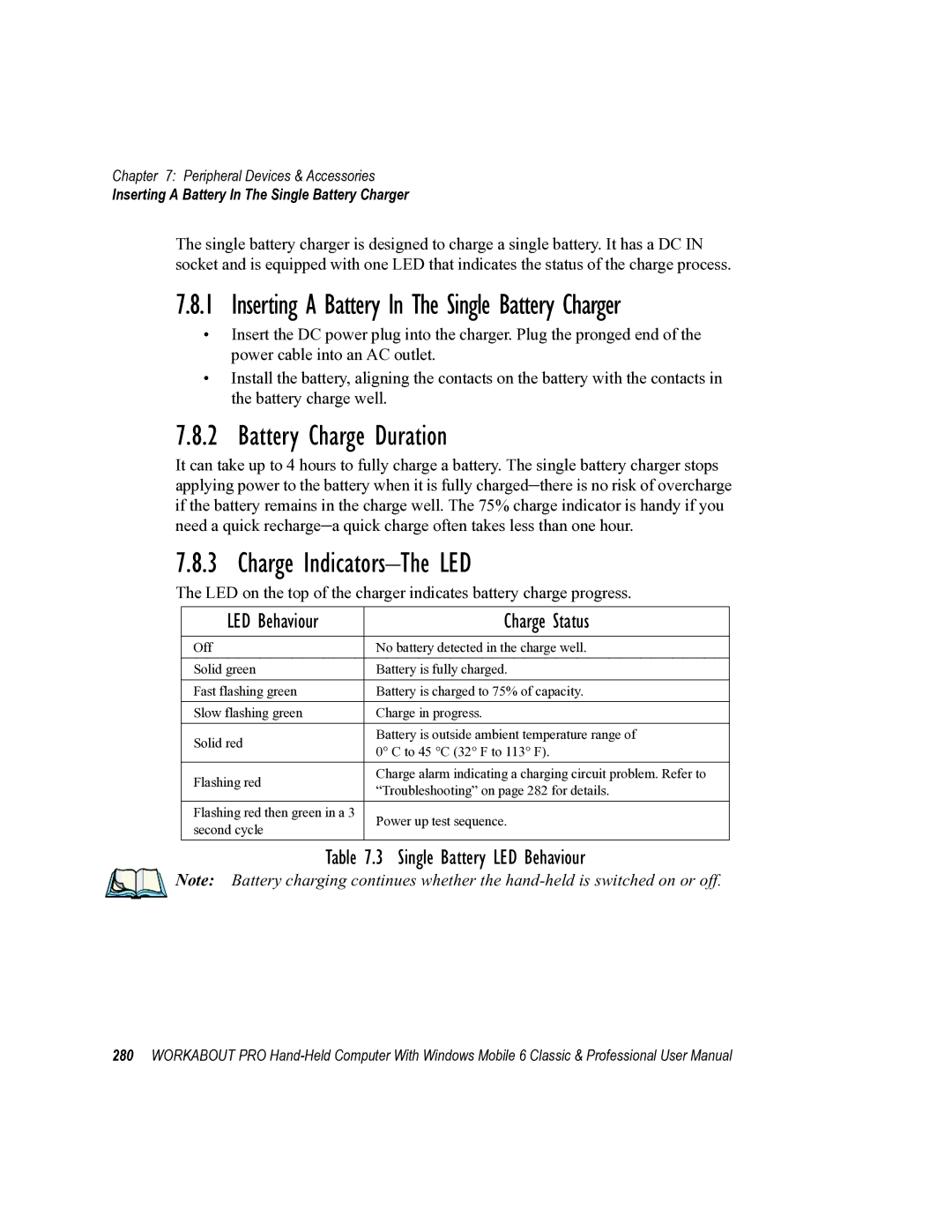 Psion Teklogix ISO 9001 user manual Charge Indicators-The LED, Inserting a Battery In The Single Battery Charger 