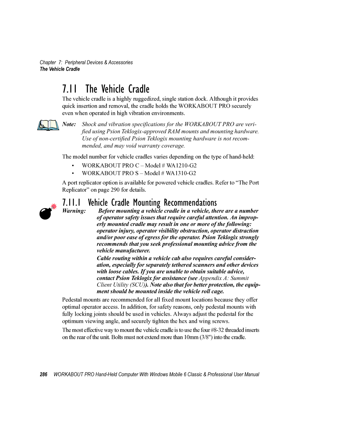 Psion Teklogix ISO 9001 user manual Vehicle Cradle Mounting Recommendations 