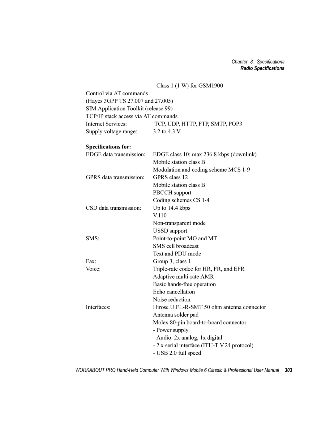 Psion Teklogix ISO 9001 user manual Specifications for, Sms 