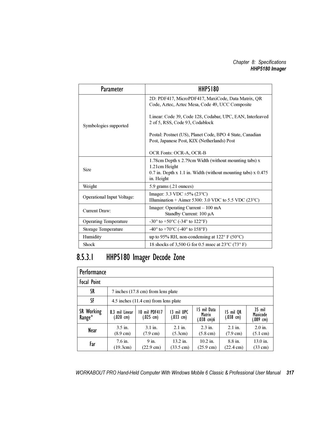 Psion Teklogix ISO 9001 user manual 3.1 HHP5180 Imager Decode Zone, Performance 