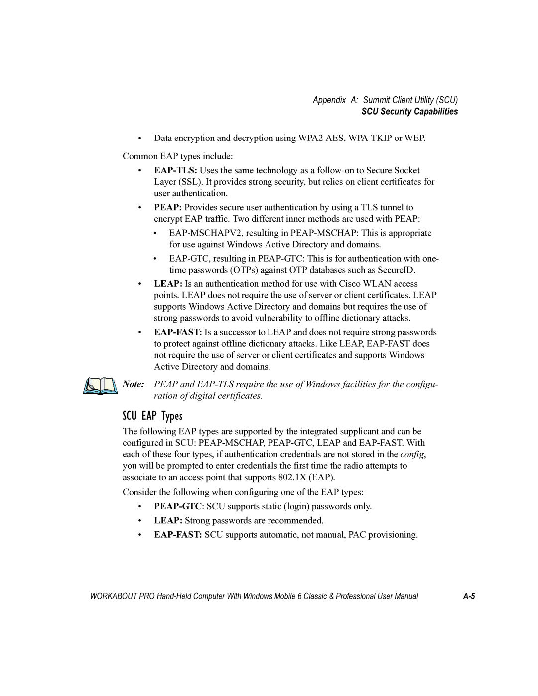 Psion Teklogix ISO 9001 user manual SCU EAP Types 