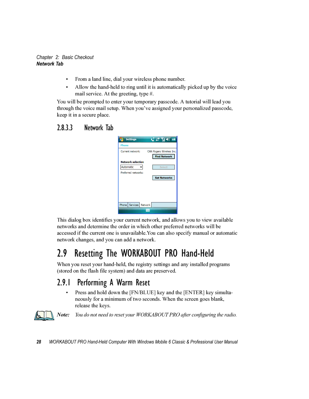 Psion Teklogix ISO 9001 user manual Performing a Warm Reset, Network Tab 