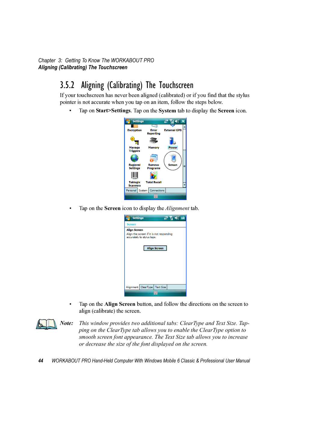 Psion Teklogix ISO 9001 user manual Aligning Calibrating The Touchscreen 