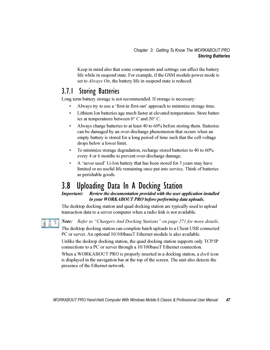 Psion Teklogix ISO 9001 user manual Uploading Data In a Docking Station, Storing Batteries 