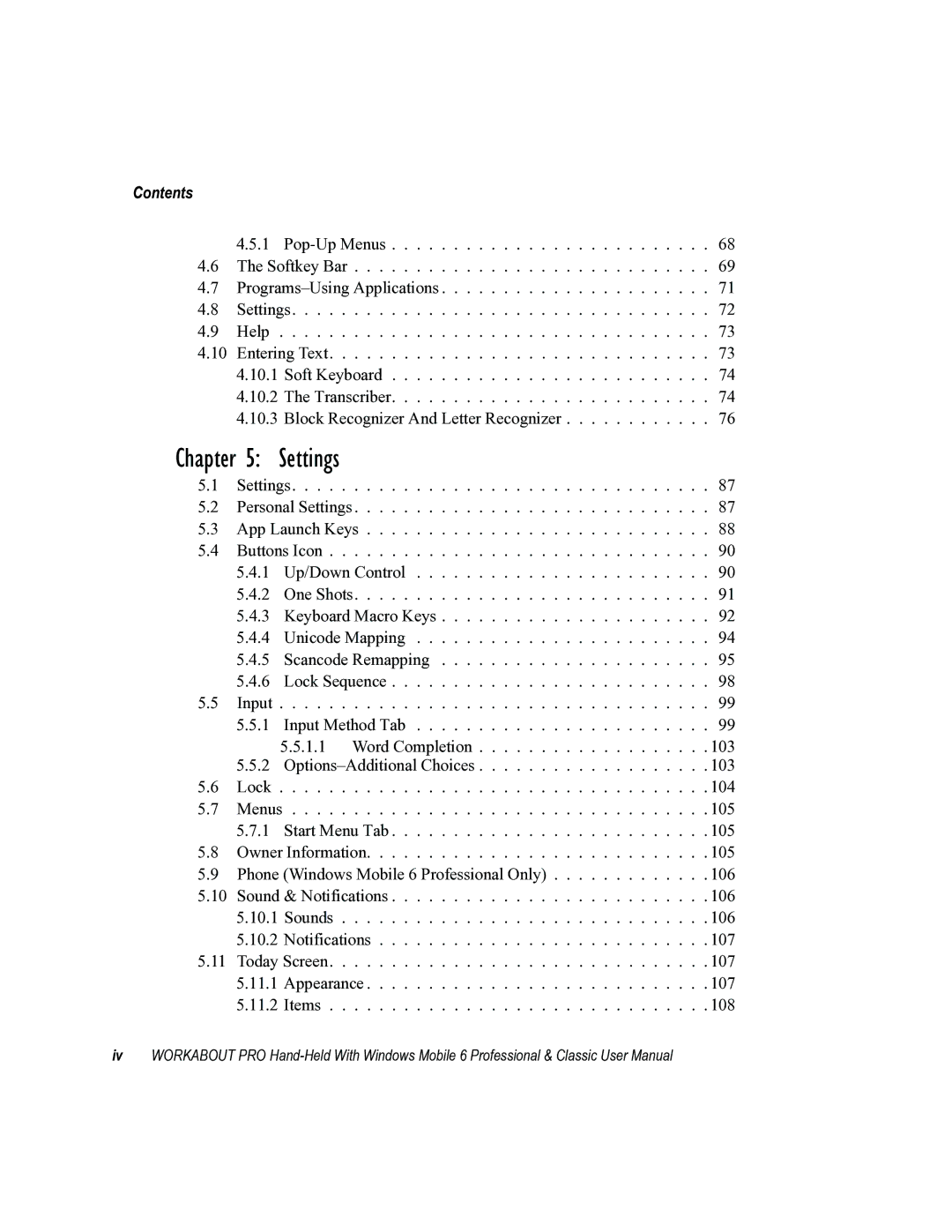 Psion Teklogix ISO 9001 user manual Settings 