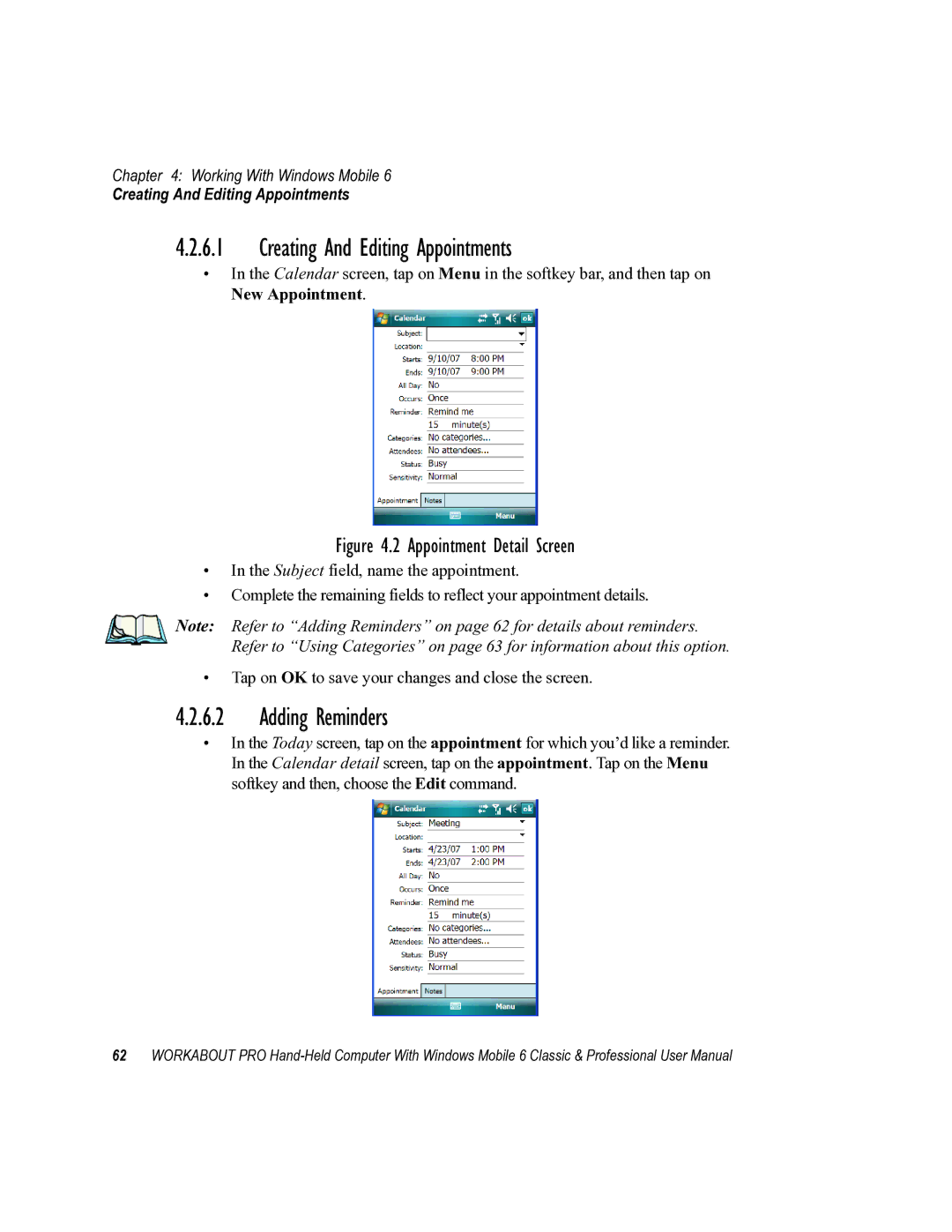 Psion Teklogix ISO 9001 user manual Creating And Editing Appointments, Adding Reminders 