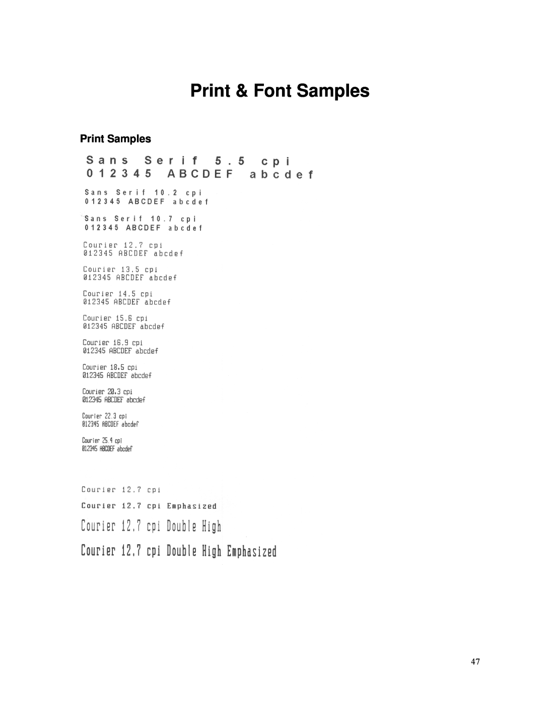 Psion Teklogix MLP 3040 Series manual Print & Font Samples, Print Samples 