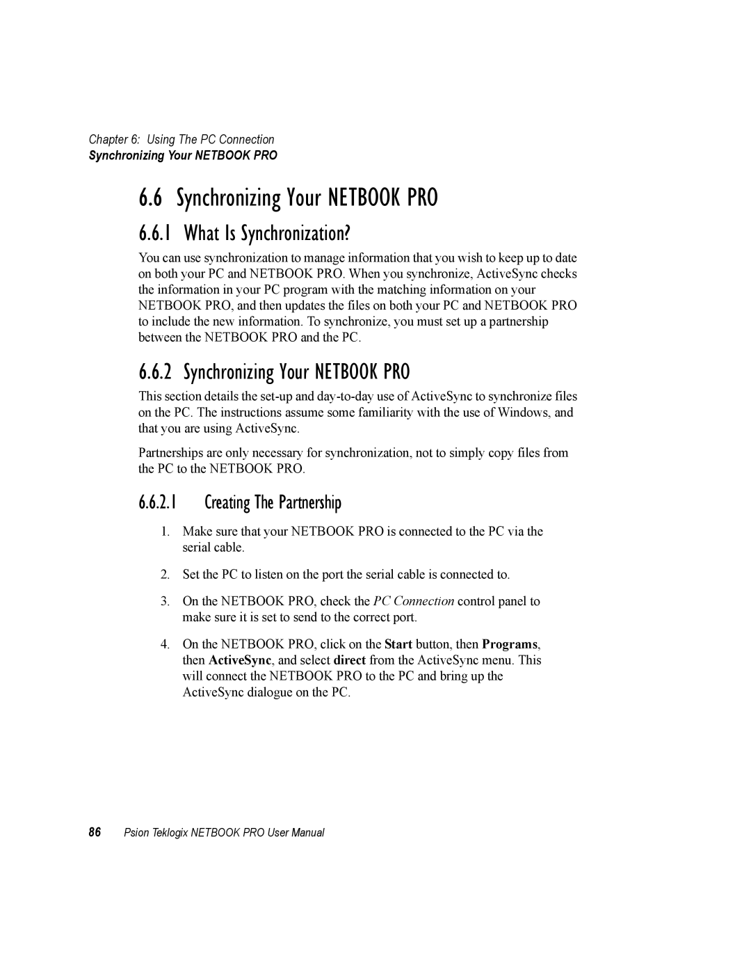 Psion Teklogix none user manual Synchronizing Your Netbook PRO, What Is Synchronization?, Creating The Partnership 