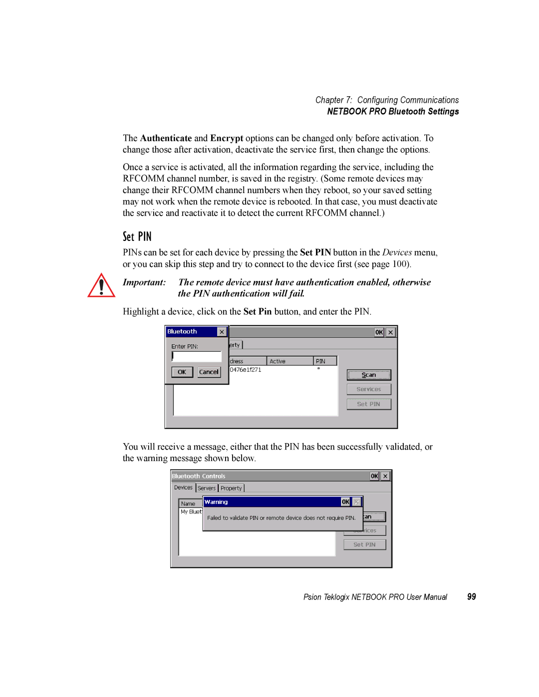 Psion Teklogix none user manual Set PIN 