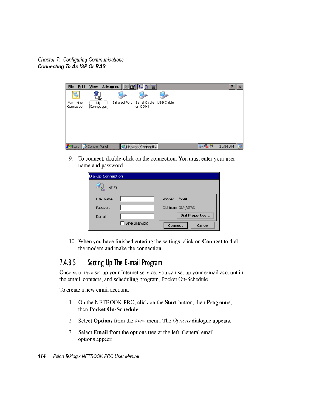 Psion Teklogix none user manual Setting Up The E-mail Program 