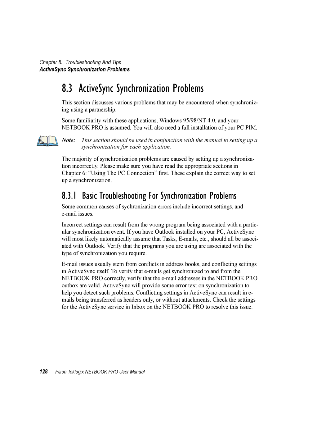 Psion Teklogix none user manual ActiveSync Synchronization Problems 
