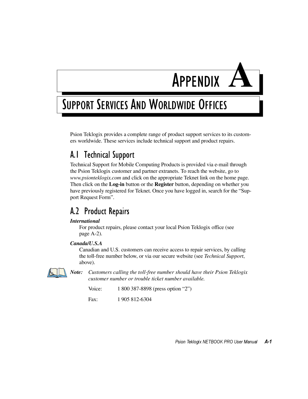 Psion Teklogix none user manual Appendix a 