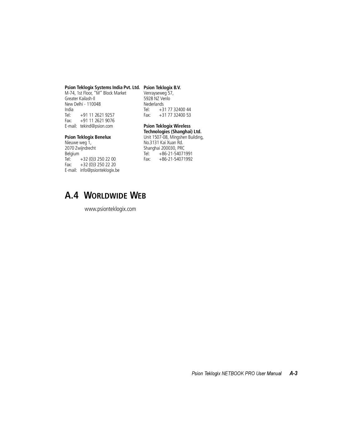 Psion Teklogix none user manual Worldwide WEB 