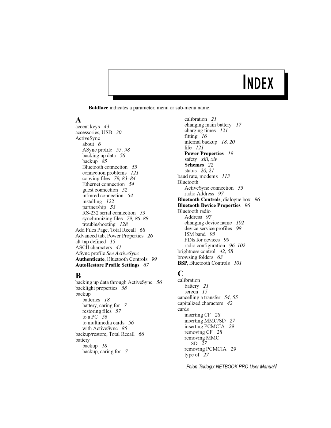 Psion Teklogix none user manual Index 