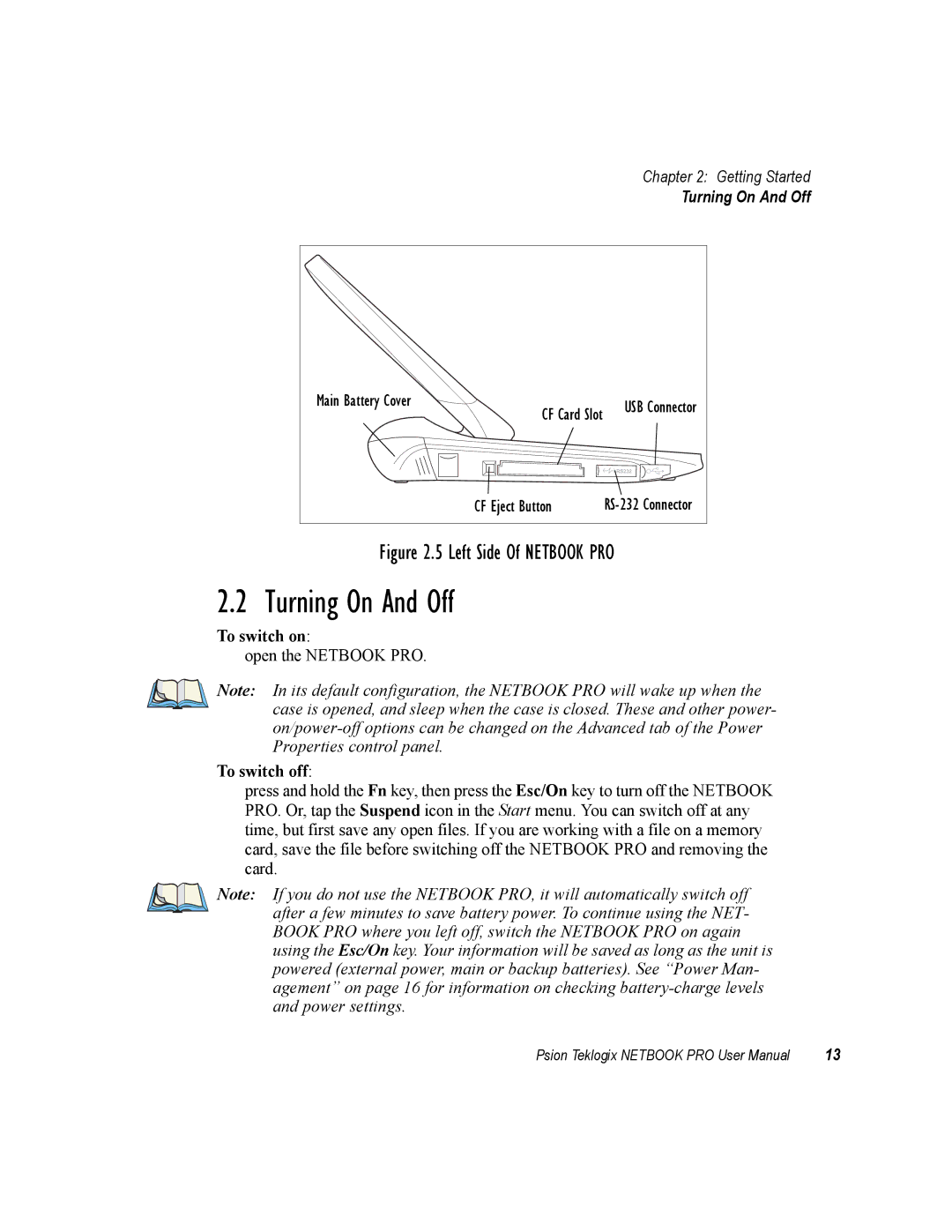 Psion Teklogix none user manual Turning On And Off 