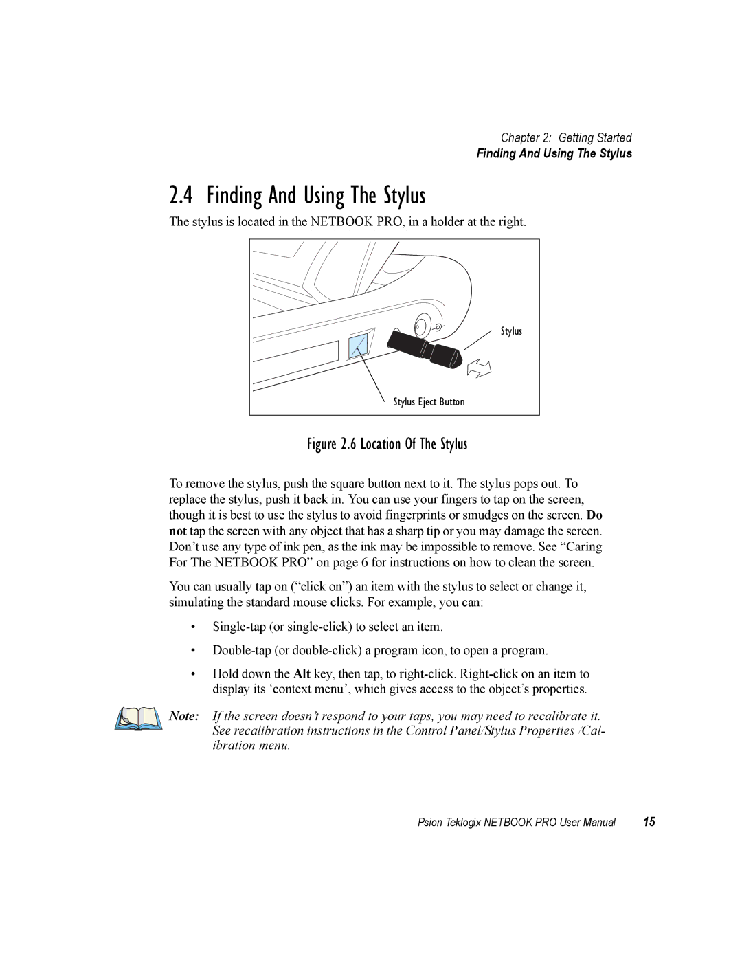 Psion Teklogix none user manual Finding And Using The Stylus 