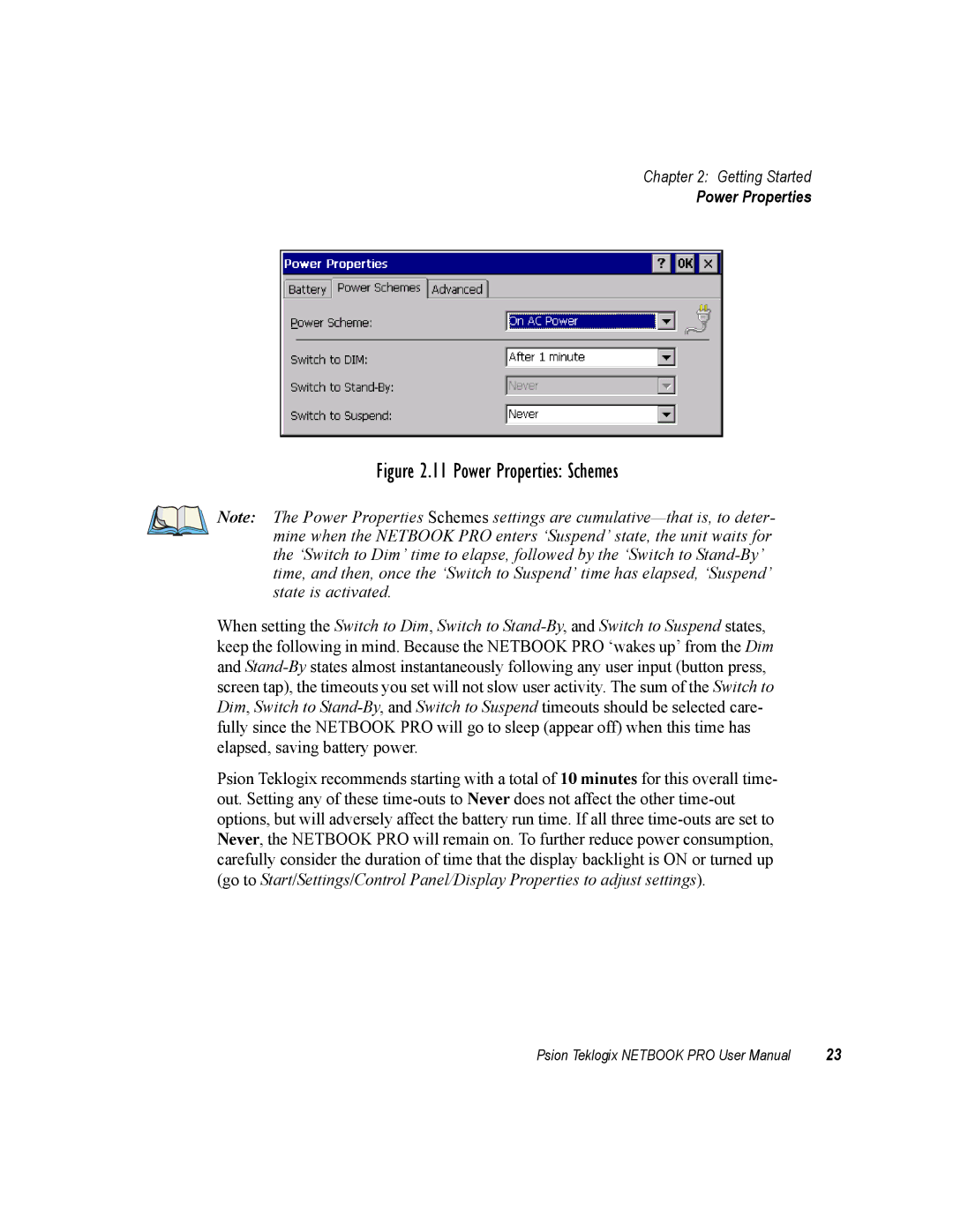 Psion Teklogix none user manual Power Properties Schemes 