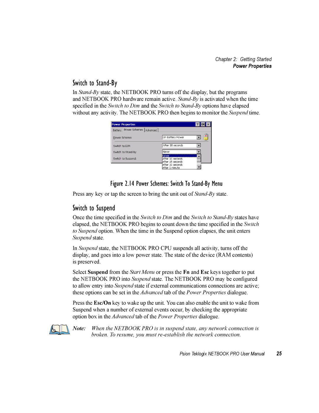 Psion Teklogix none user manual Switch to Stand-By, Switch to Suspend 