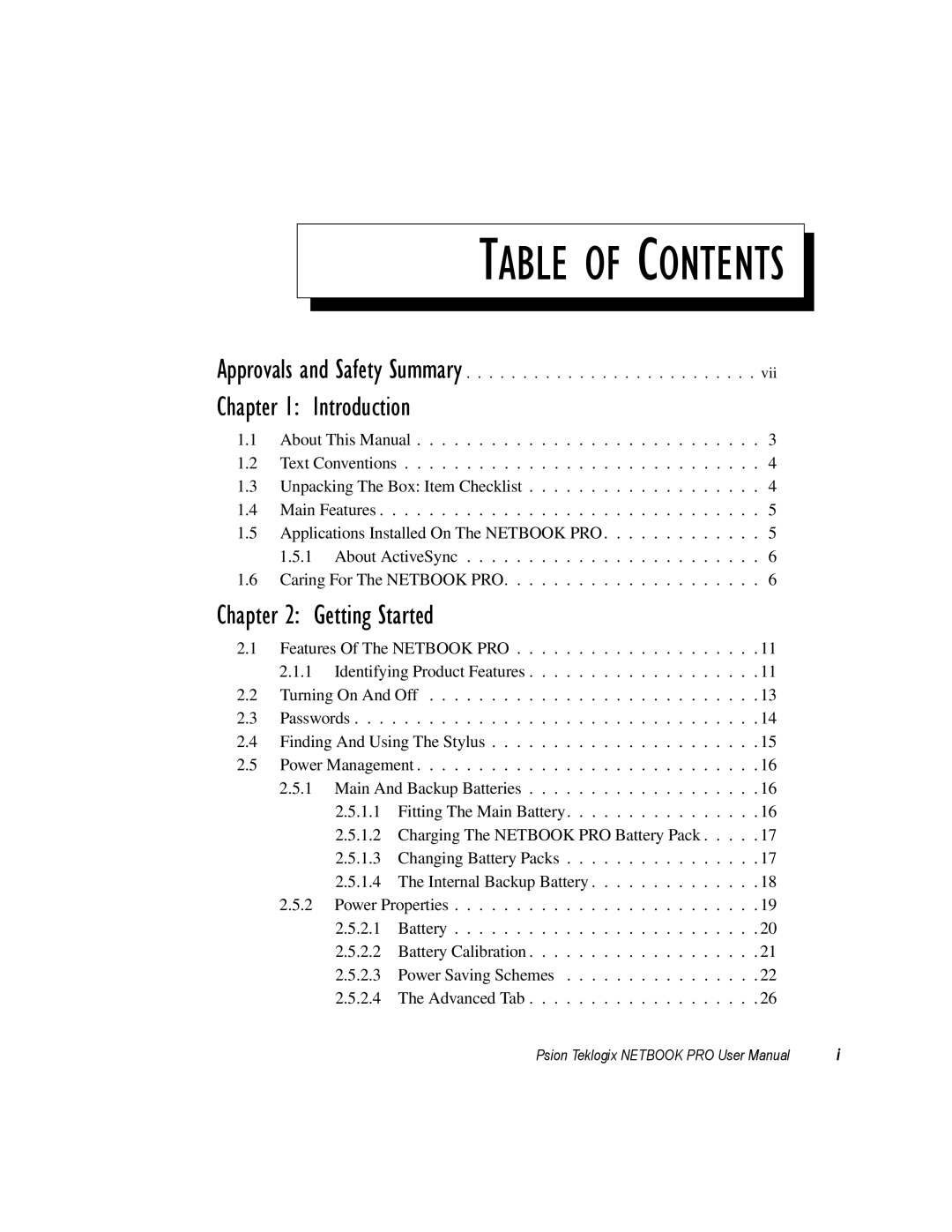 Psion Teklogix none user manual Table of Contents 