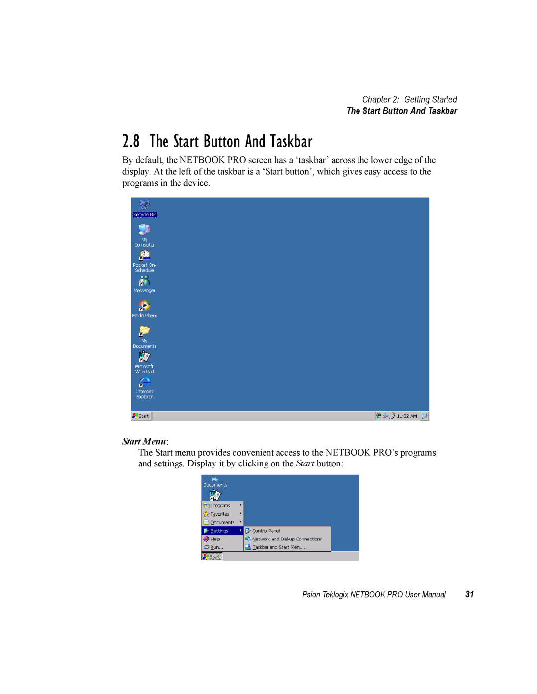 Psion Teklogix none user manual Start Button And Taskbar 