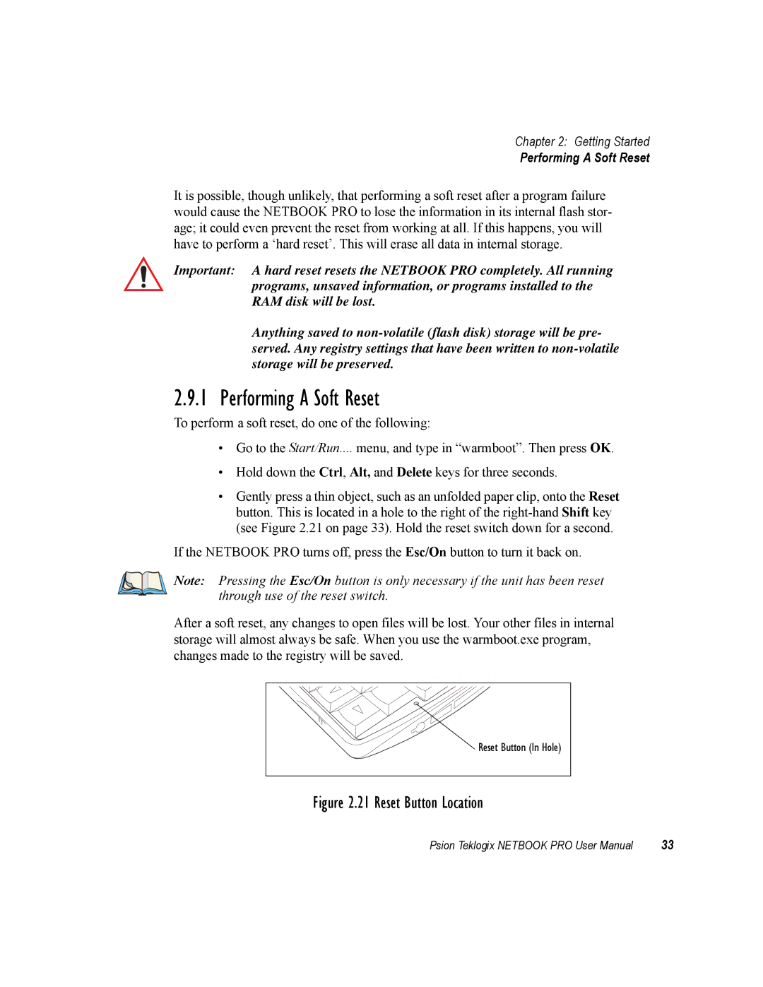 Psion Teklogix none user manual Performing a Soft Reset 