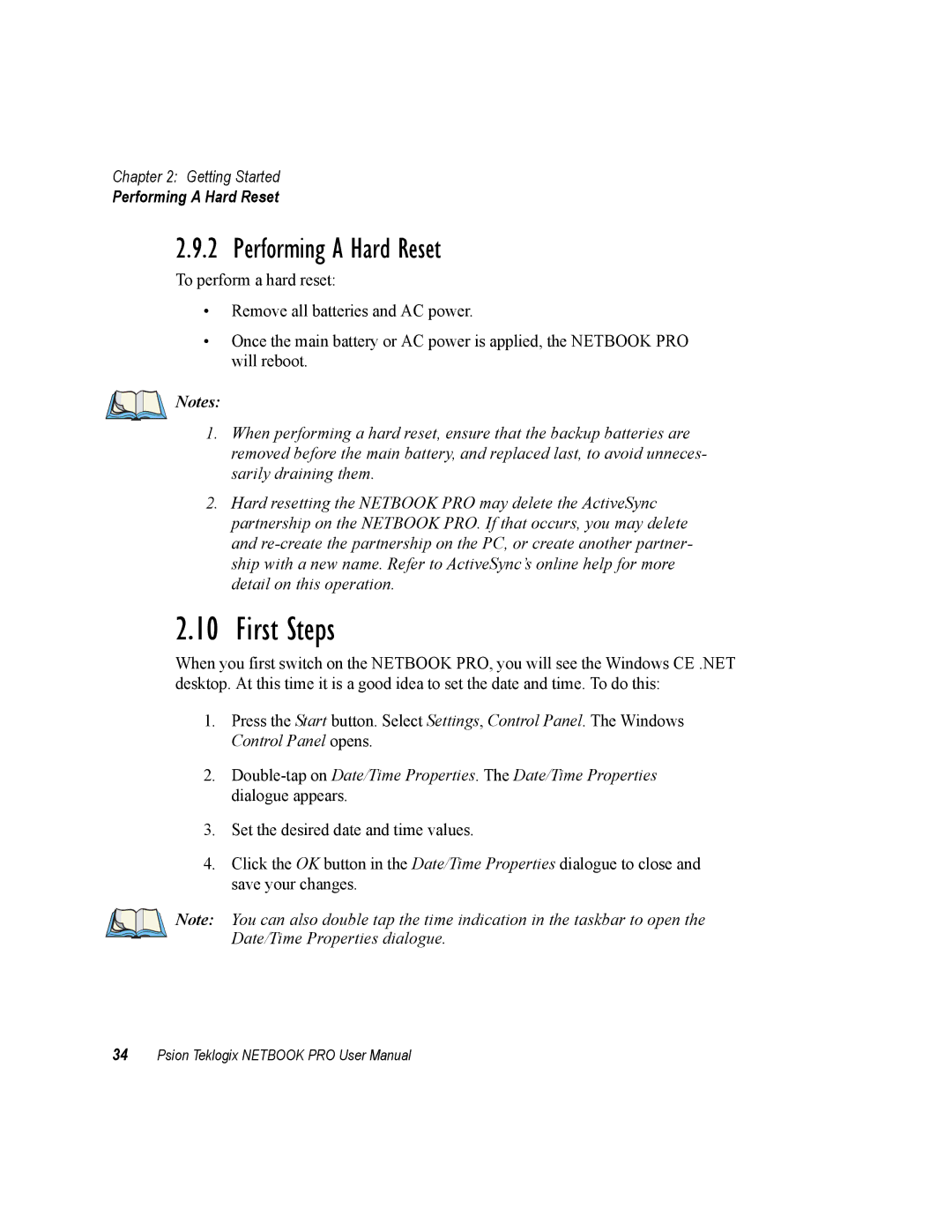 Psion Teklogix none user manual First Steps, Performing a Hard Reset 