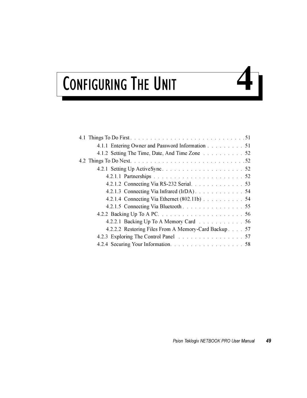 Psion Teklogix none user manual Configuring the Unit 