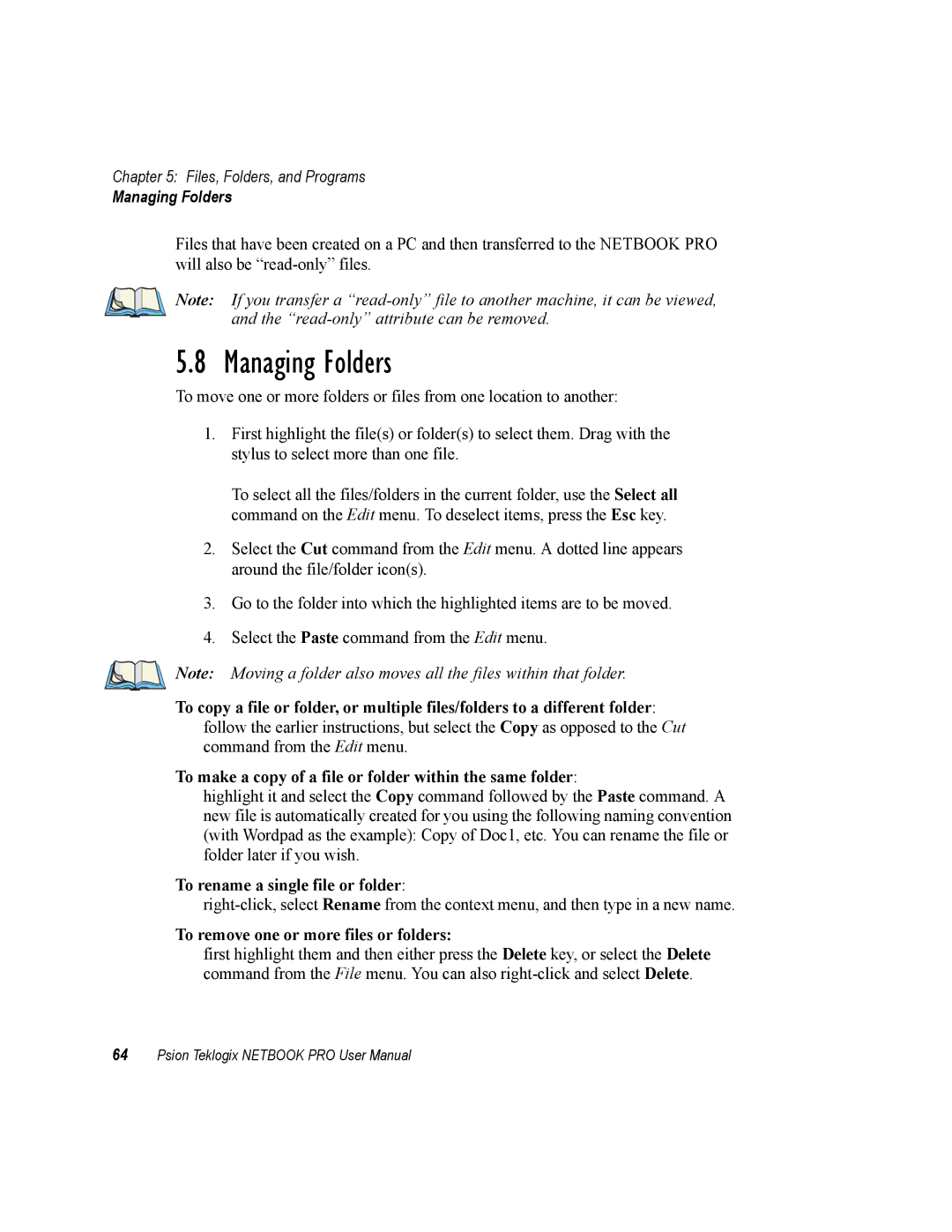 Psion Teklogix none user manual Managing Folders 