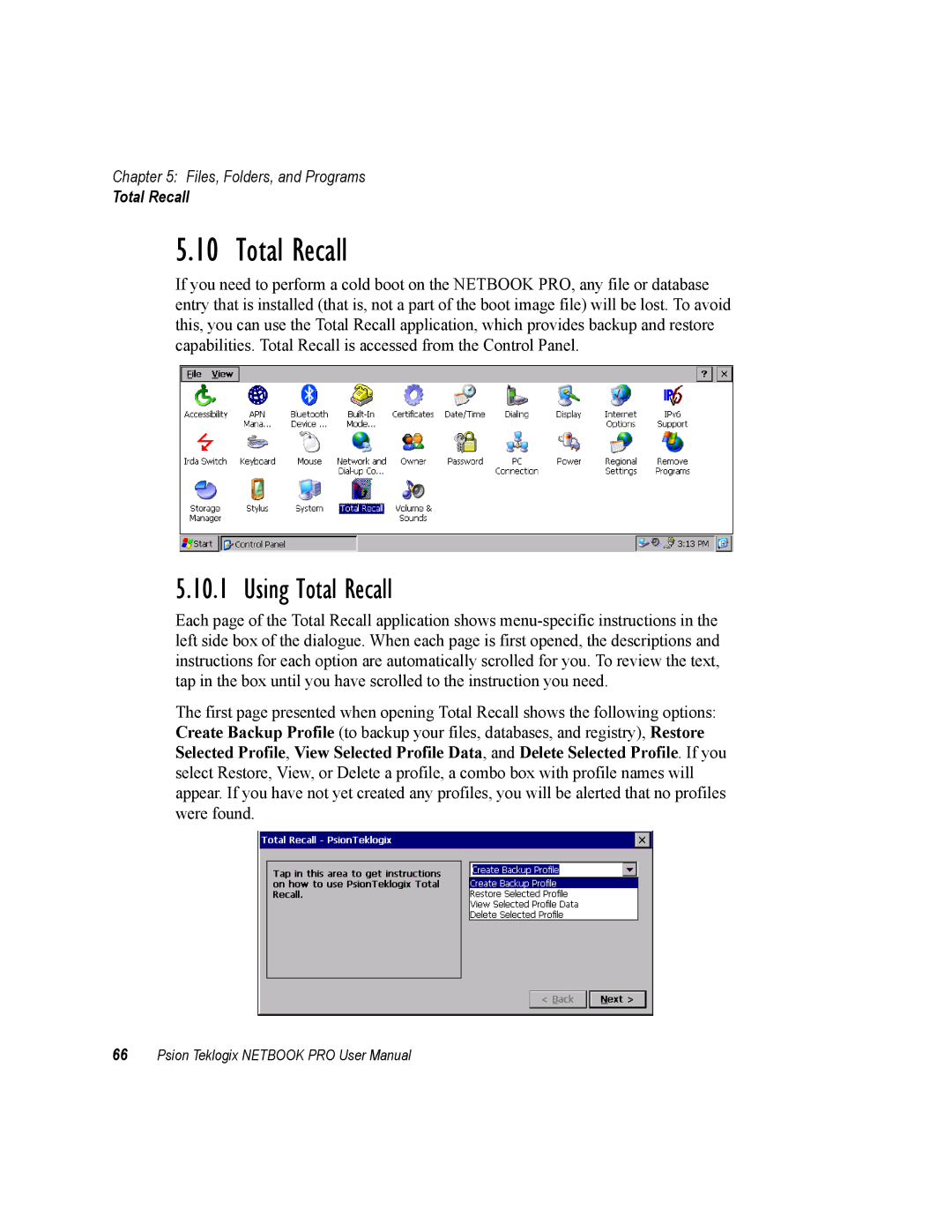 Psion Teklogix none user manual Using Total Recall 