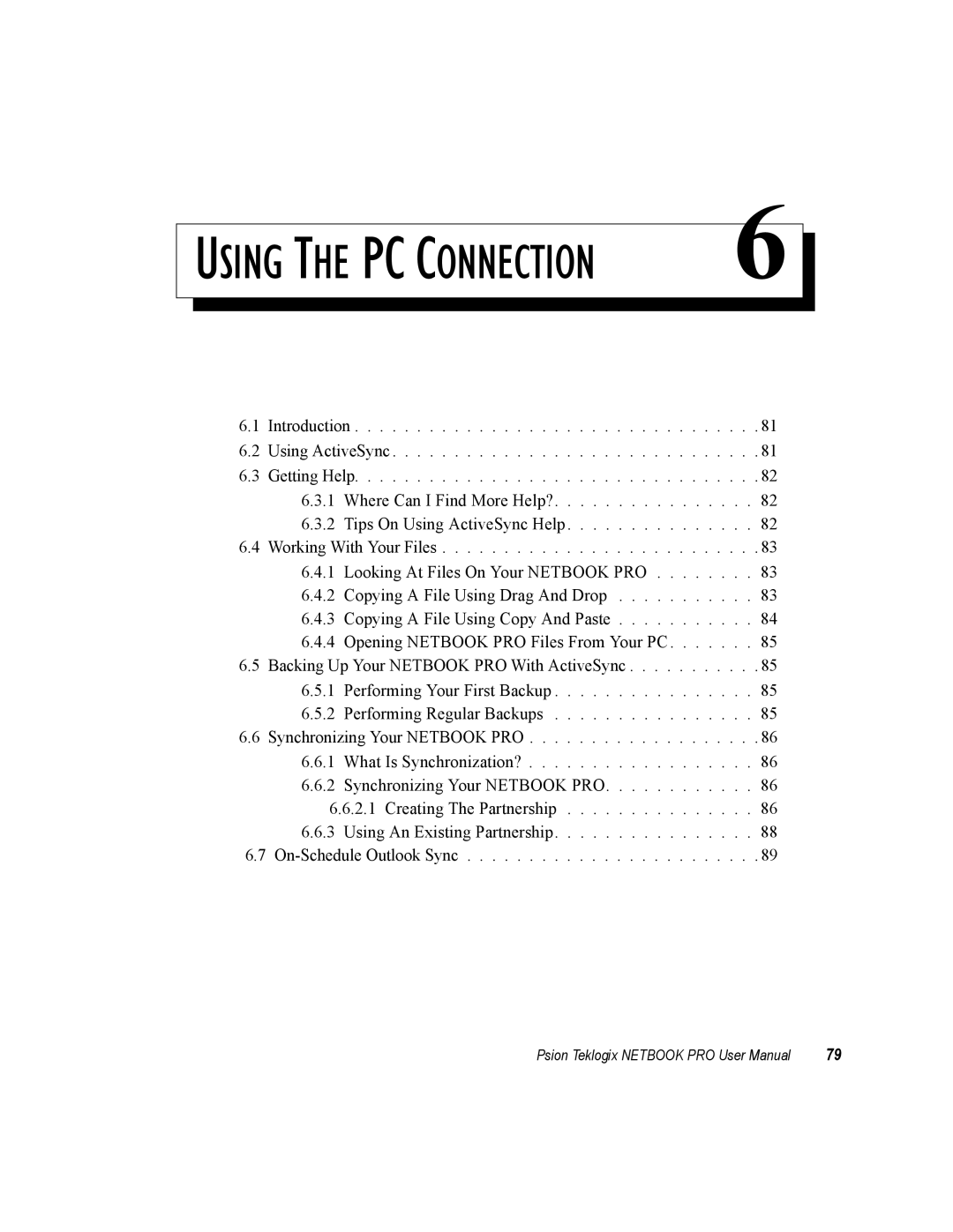 Psion Teklogix none user manual Using the PC Connection 