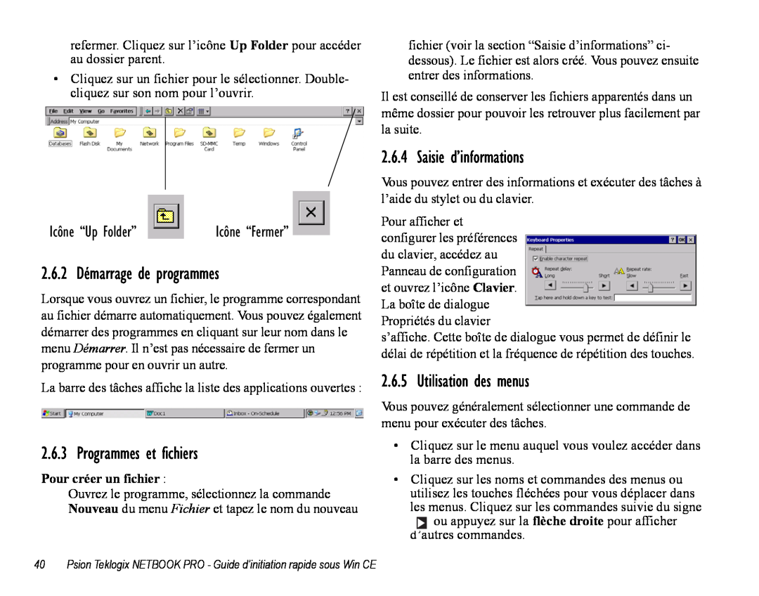 Psion Teklogix Notebook Pro quick start 2.6.2 Démarrage de programmes, Programmes et fichiers, Saisie d’informations 