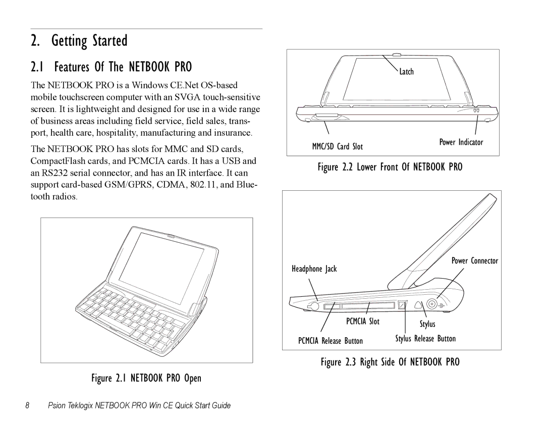 Psion Teklogix Notebook Pro quick start Getting Started, Netbook PRO Open 