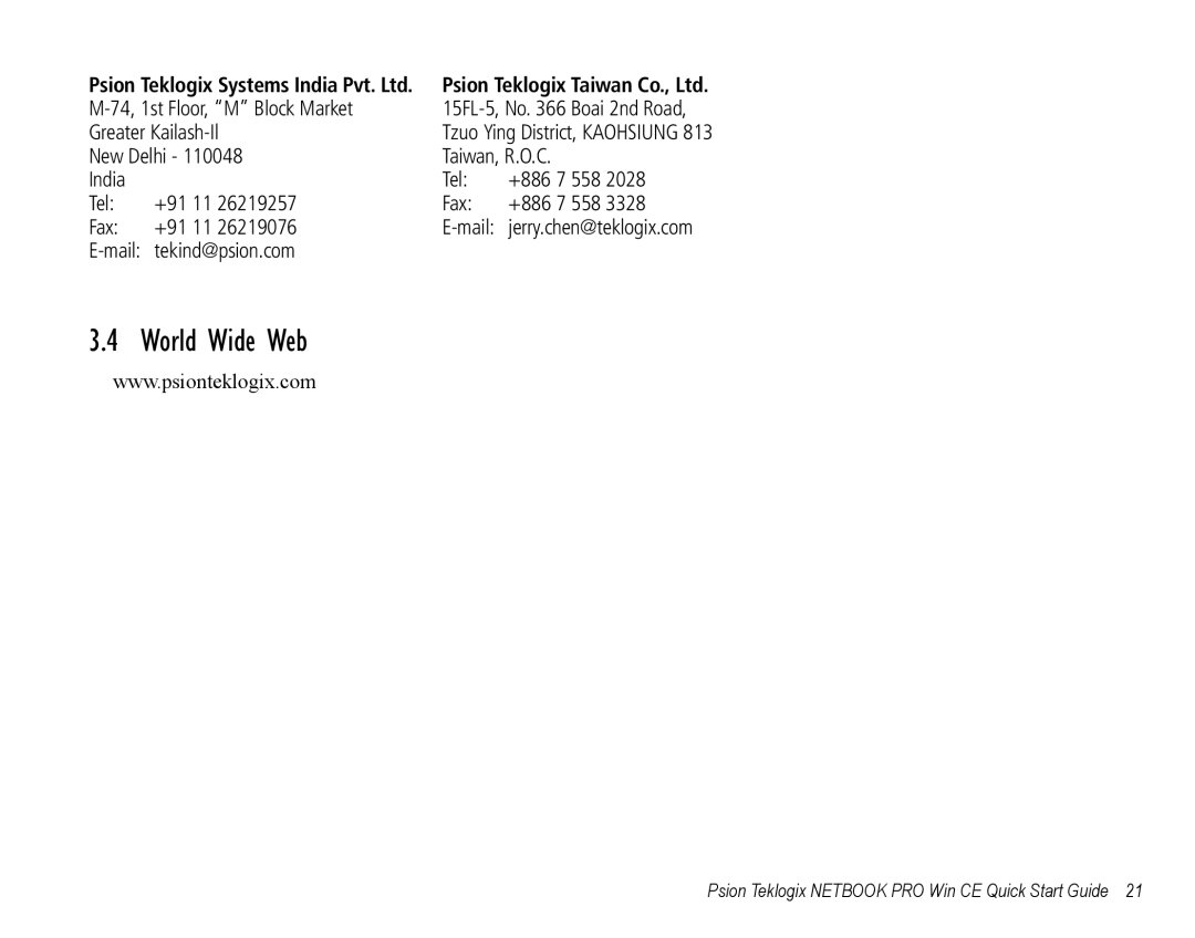 Psion Teklogix Notebook Pro quick start World Wide Web 