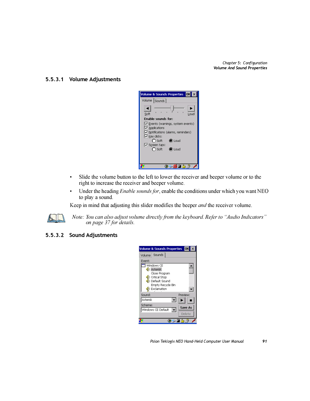 Psion Teklogix PX750 manual Volume Adjustments, Sound Adjustments 