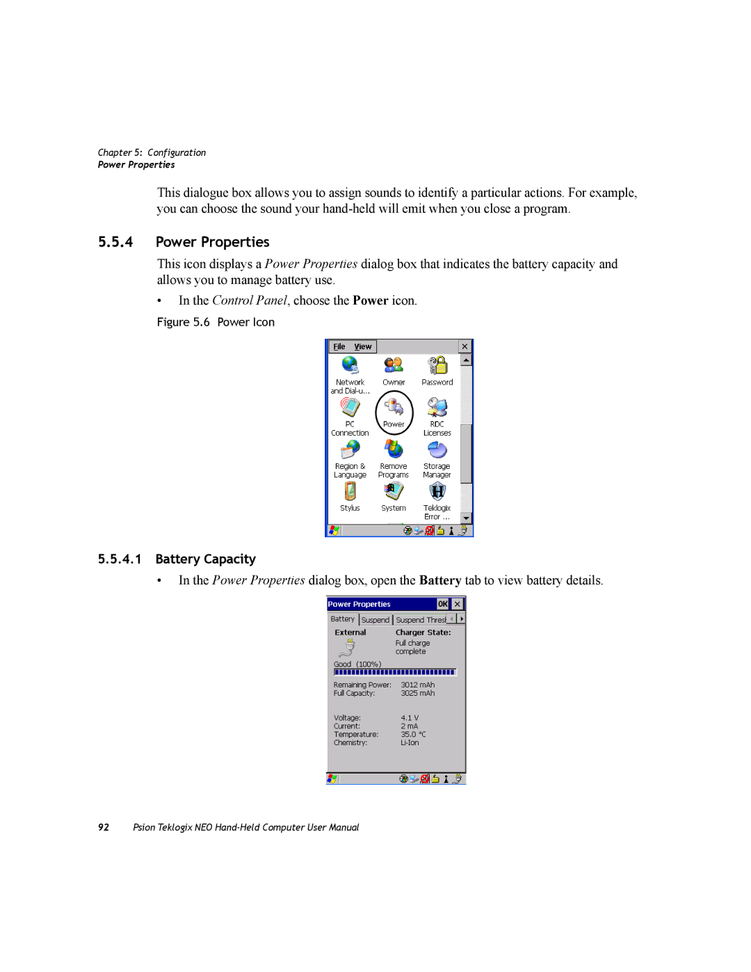 Psion Teklogix PX750 manual Power Properties, Battery Capacity 