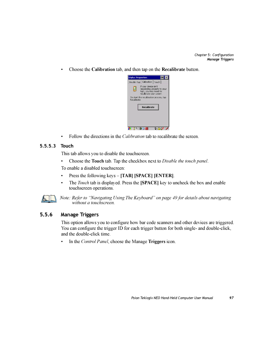 Psion Teklogix PX750 manual Manage Triggers, Touch 