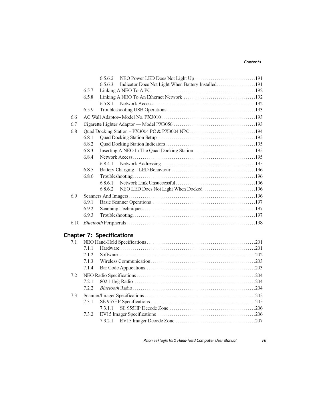 Psion Teklogix PX750 manual Specifications 