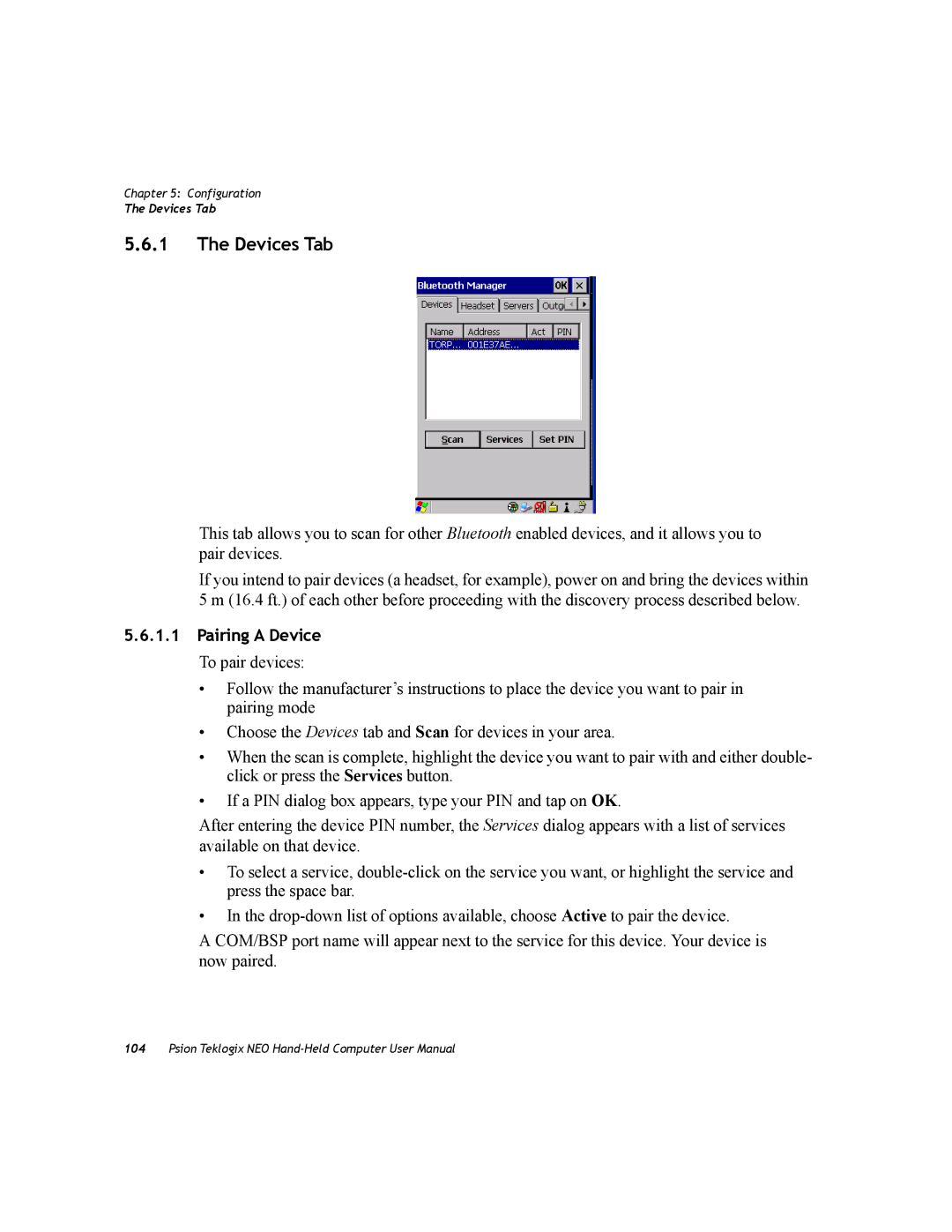 Psion Teklogix PX750 manual Devices Tab, Pairing a Device 