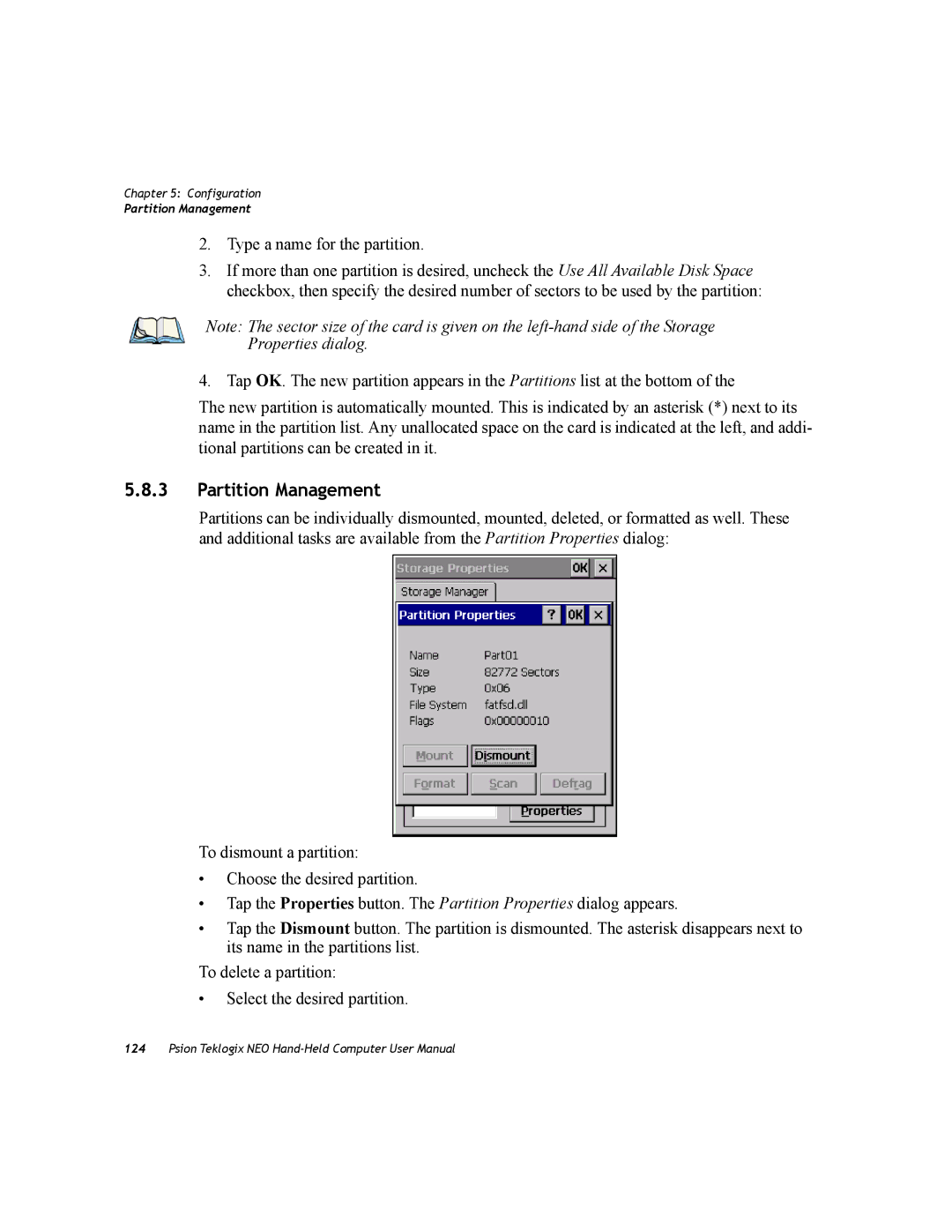 Psion Teklogix PX750 manual Partition Management, Type a name for the partition 