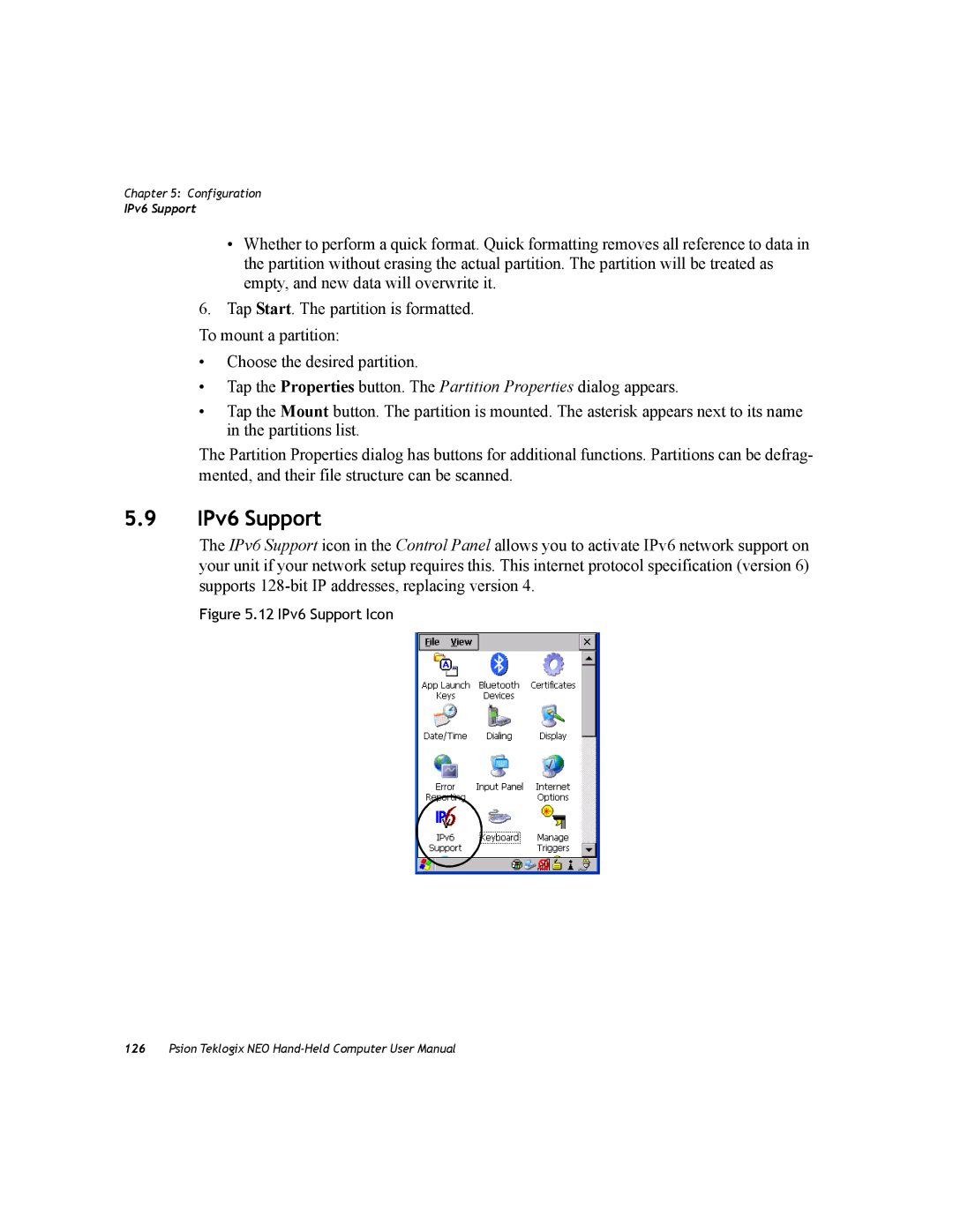 Psion Teklogix PX750 manual 12 IPv6 Support Icon 