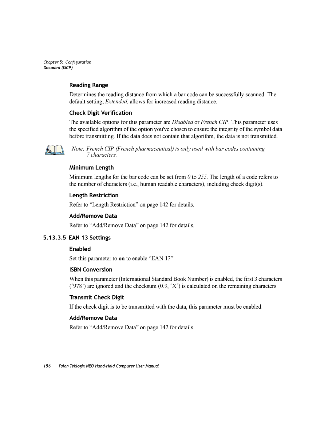 Psion Teklogix PX750 manual EAN 13 Settings Enabled, Isbn Conversion 