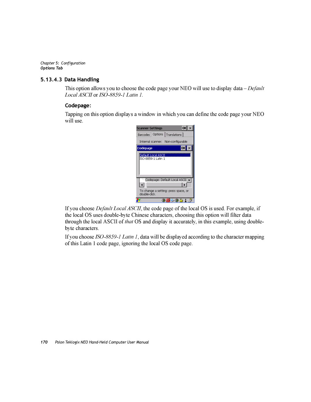 Psion Teklogix PX750 manual Data Handling, Codepage 