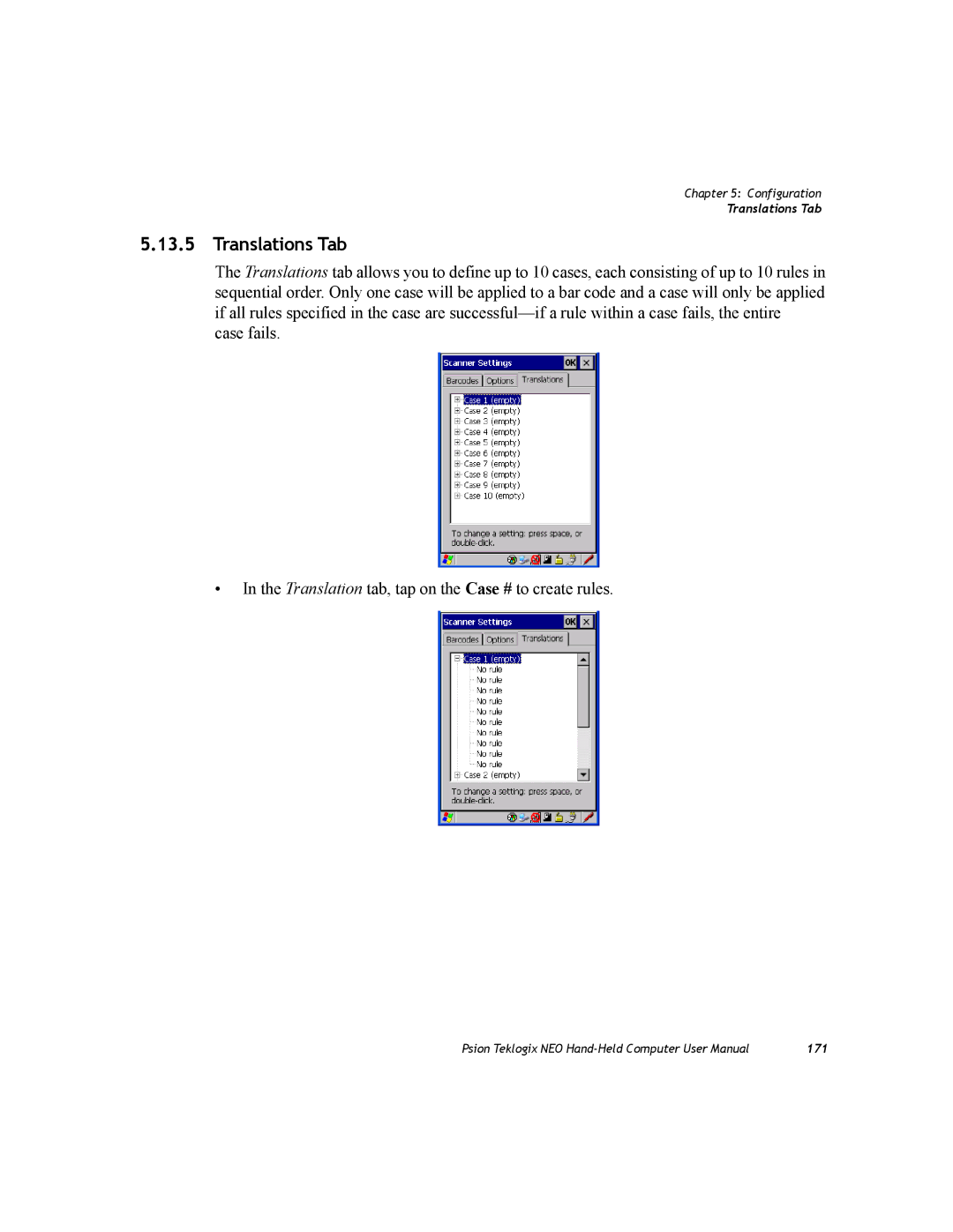 Psion Teklogix PX750 manual Translations Tab 