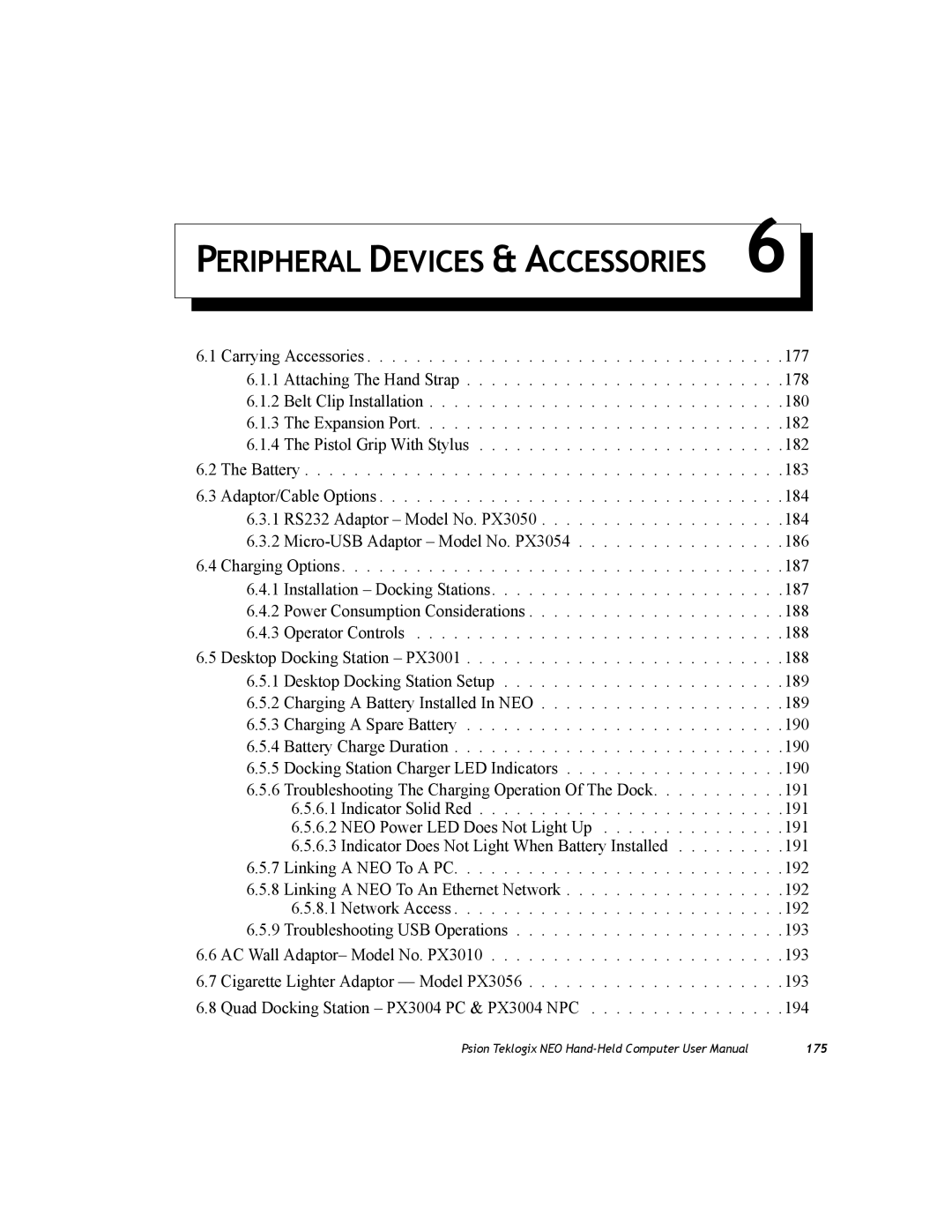 Psion Teklogix PX750 manual Peripheral Devices & Accessories 