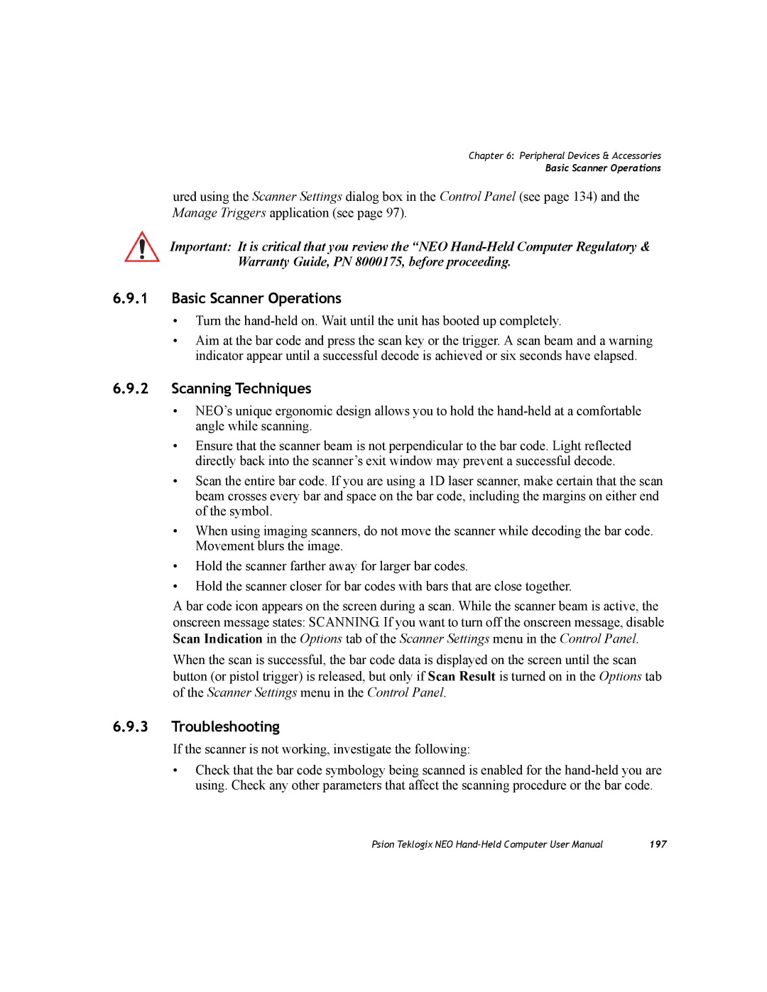 Psion Teklogix PX750 manual Basic Scanner Operations, Scanning Techniques 